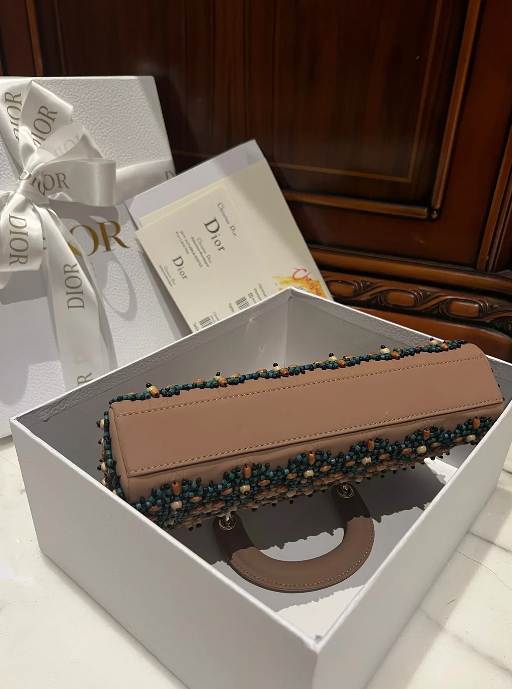 Dior D-Joy Medium Handbag With Beaded Pattern 26 cm product view 3