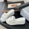 Chanel Women White Quilted Leather Slides — Gold-Tone CC Detail product view 2