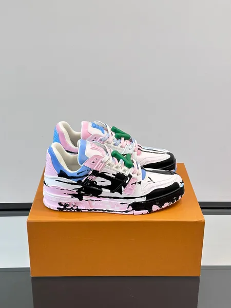 Louis Vuitton Men White Pink Blue Leather Sneakers product photo