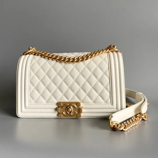 Chanel Medium 25 Boy Bag In White Lambskin Gold Hardware product photo