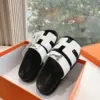 Hermès Women White and Black Double H-Strap Slide Sandals product view 5