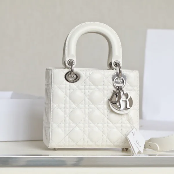 Dior My Lady High-end Women’s Handbag White Silver Lock 20×16.5 cm product photo