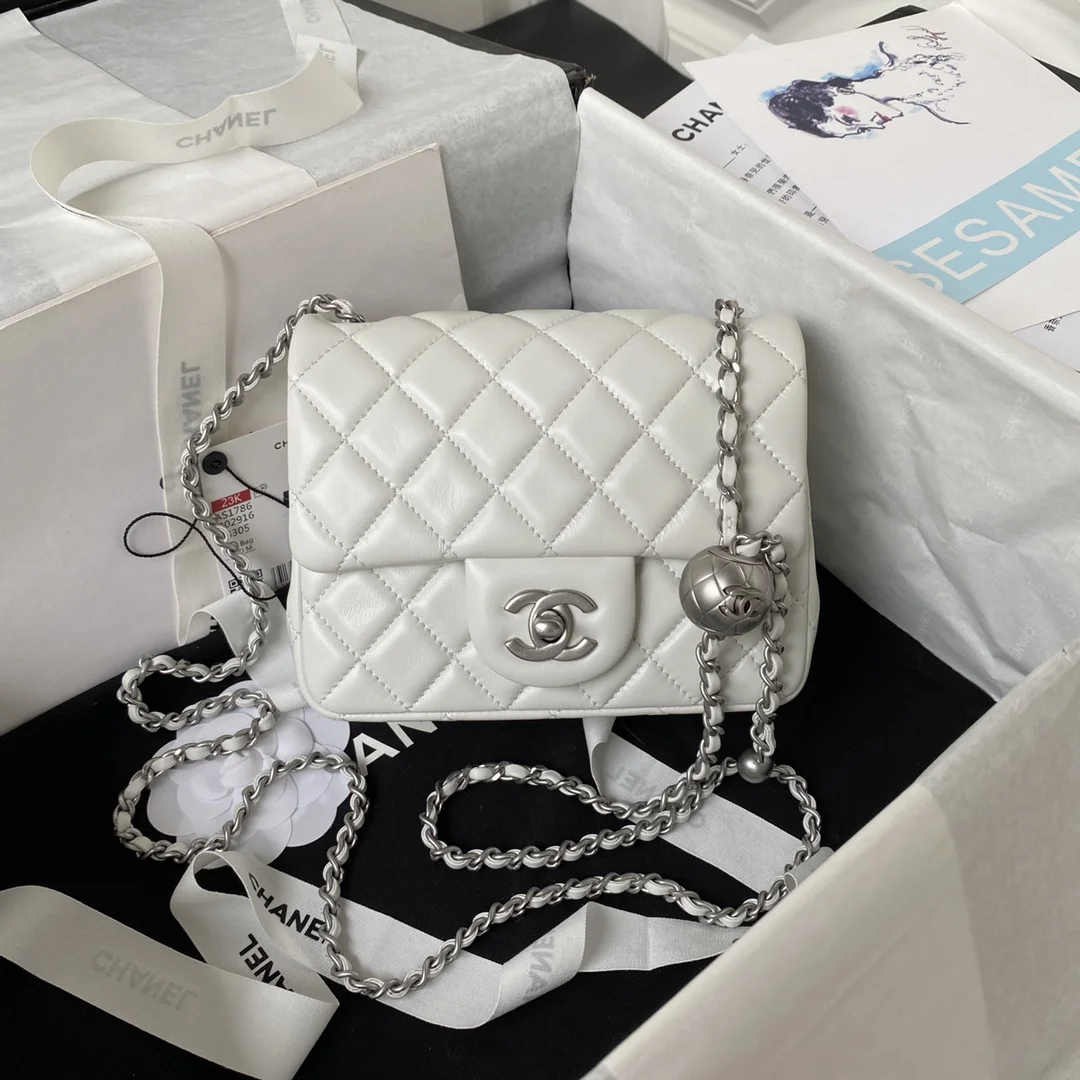 Chanel Mini White Calfskin Flap Bag with Silver Hardware product view 1