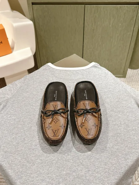 Louis Vuitton Women Brown Leather Moccasin Loafers product photo