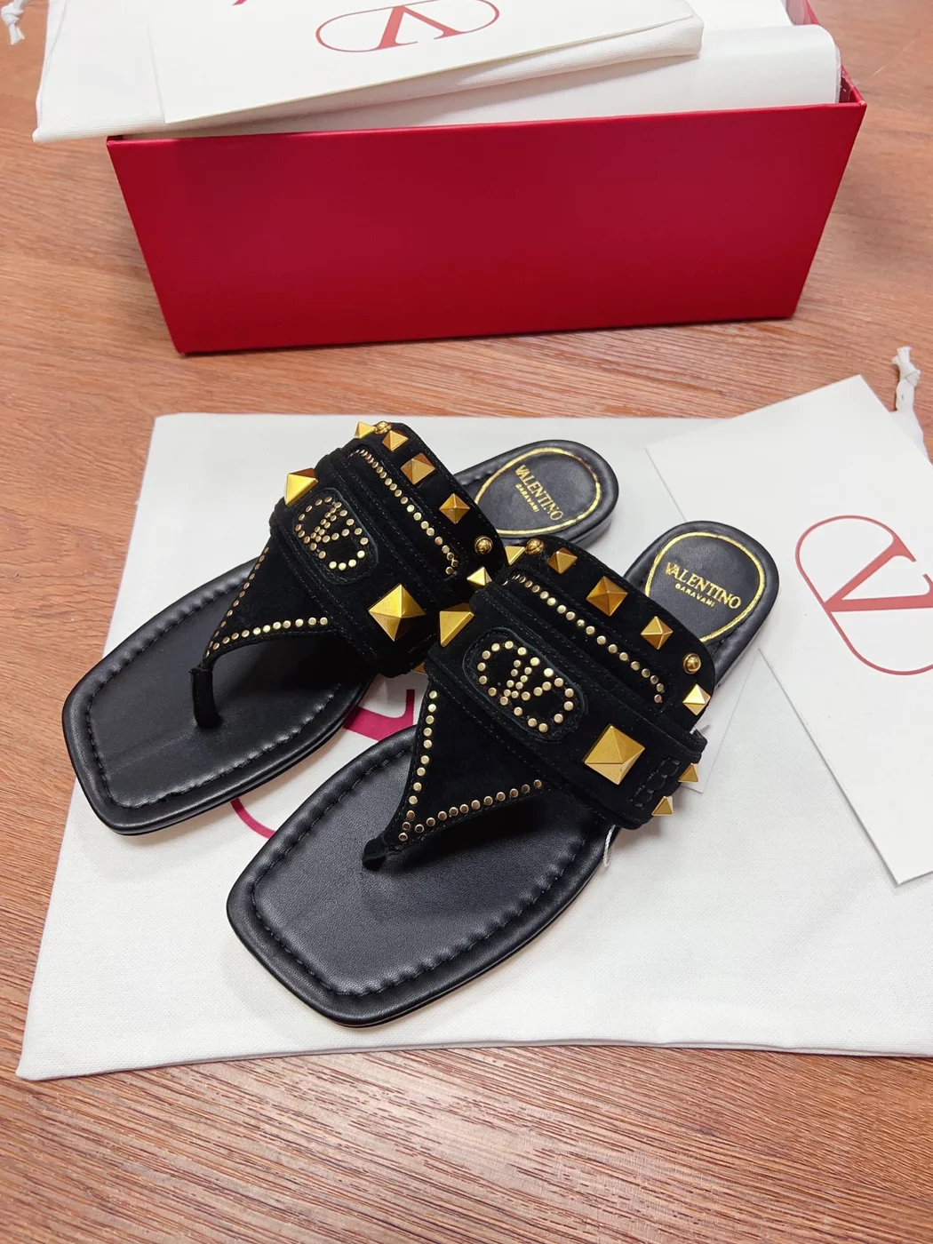 Valentino Women Black Suede Studded Sandals product view 3