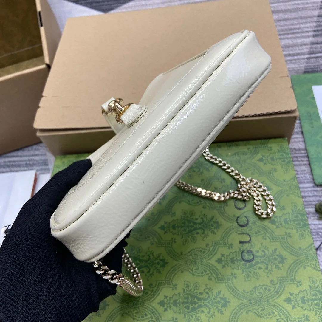 Gucci Jackie Notte Mini Bag 19 In White Cracked Lacquer Calfskin Gold Hardware product view 6