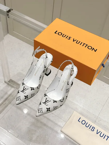 Louis Vuitton Women White Leather Monogram Slingback Heels product photo