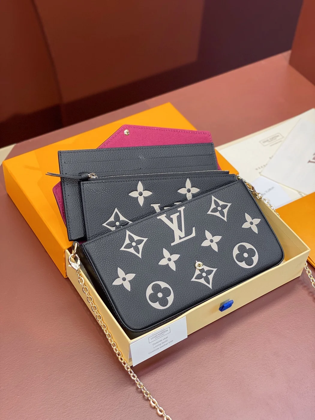 Louis Vuitton Félicie Pochette Bag — Black and Cream Monogram product view 2