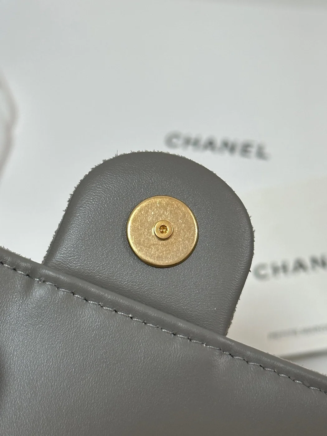 Chanel New 25 Handbag 30 In Natural Grey Suede Gold Hardware product view 5
