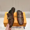 Louis Vuitton Women Brown Leather Mules — Metal-Bar Loafer Style product view 3