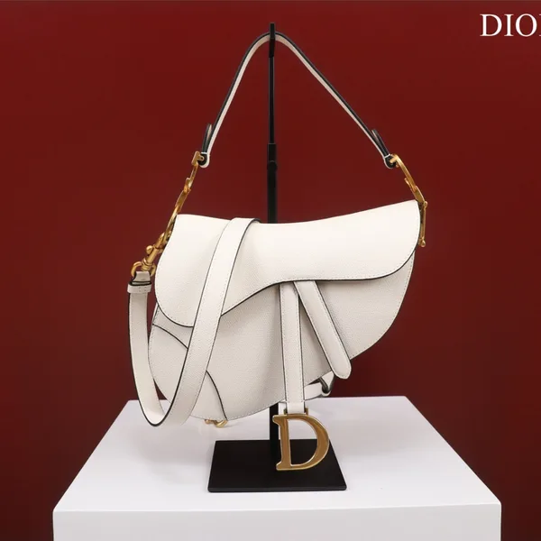 Dior Saddle Handbags White Color With Lock Yellow Gold 25x20x6.5 cm product photo