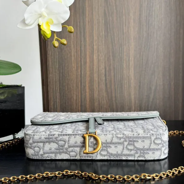 Dior Medium Saddle Pouch with Chain — Light Gray Oblique product view 4