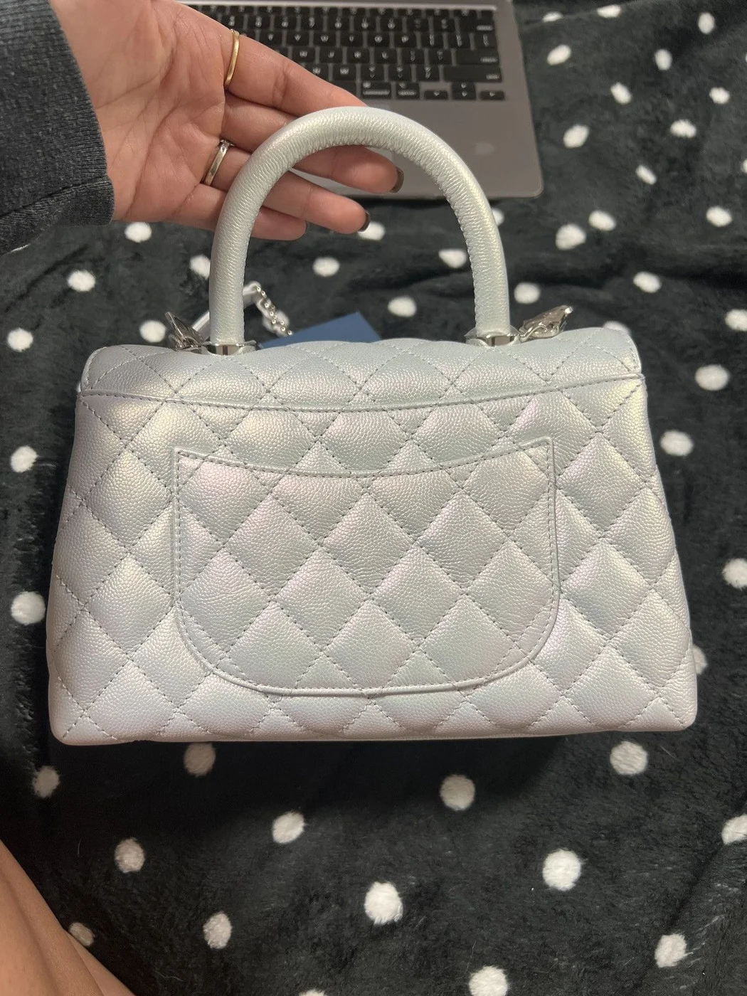 Chanel Coco Handbag Leather Light Grey Woman’s 23 cm product view 8