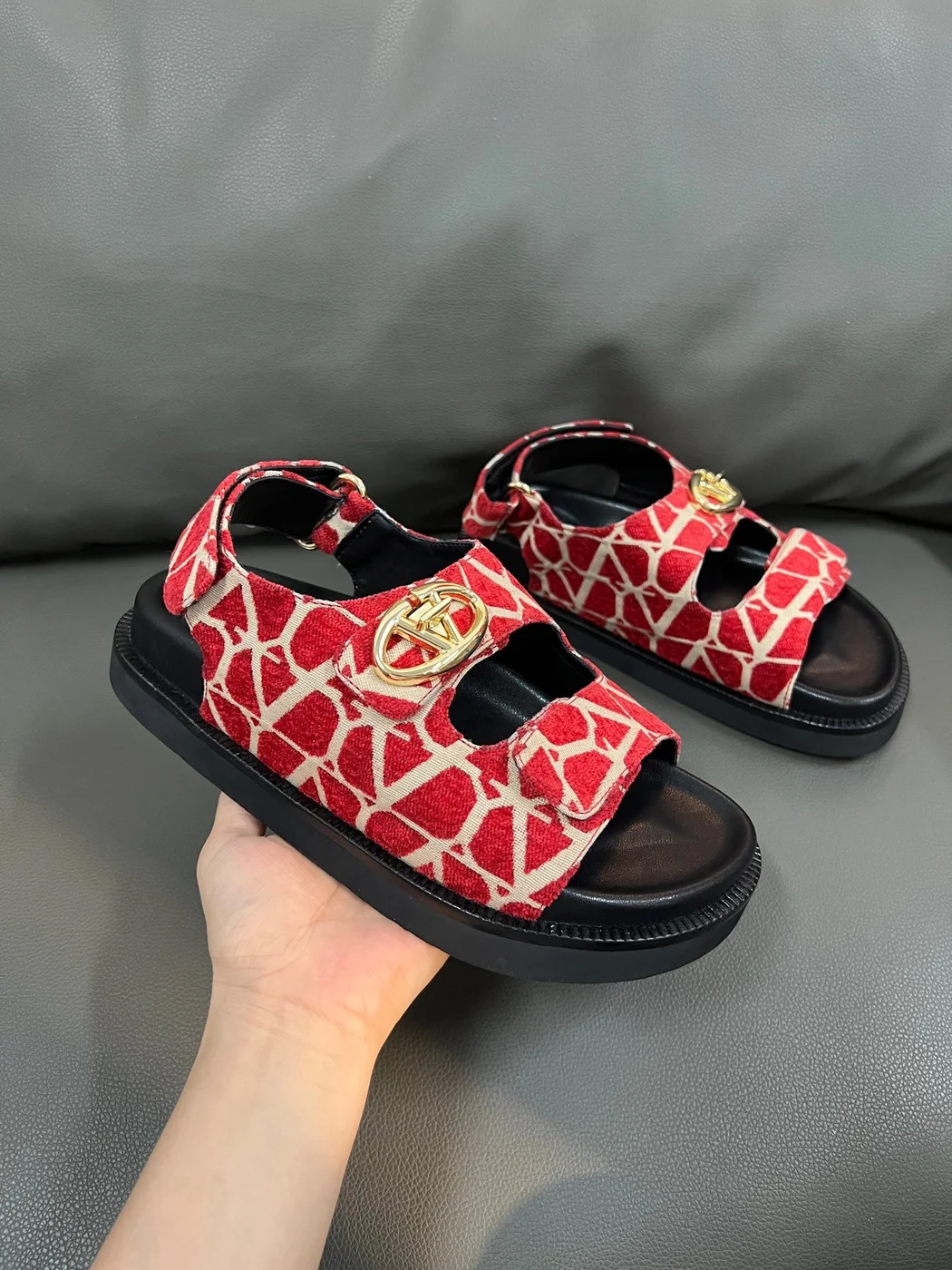 Valentino Women Red Patterned Fabric Sandals product view 5