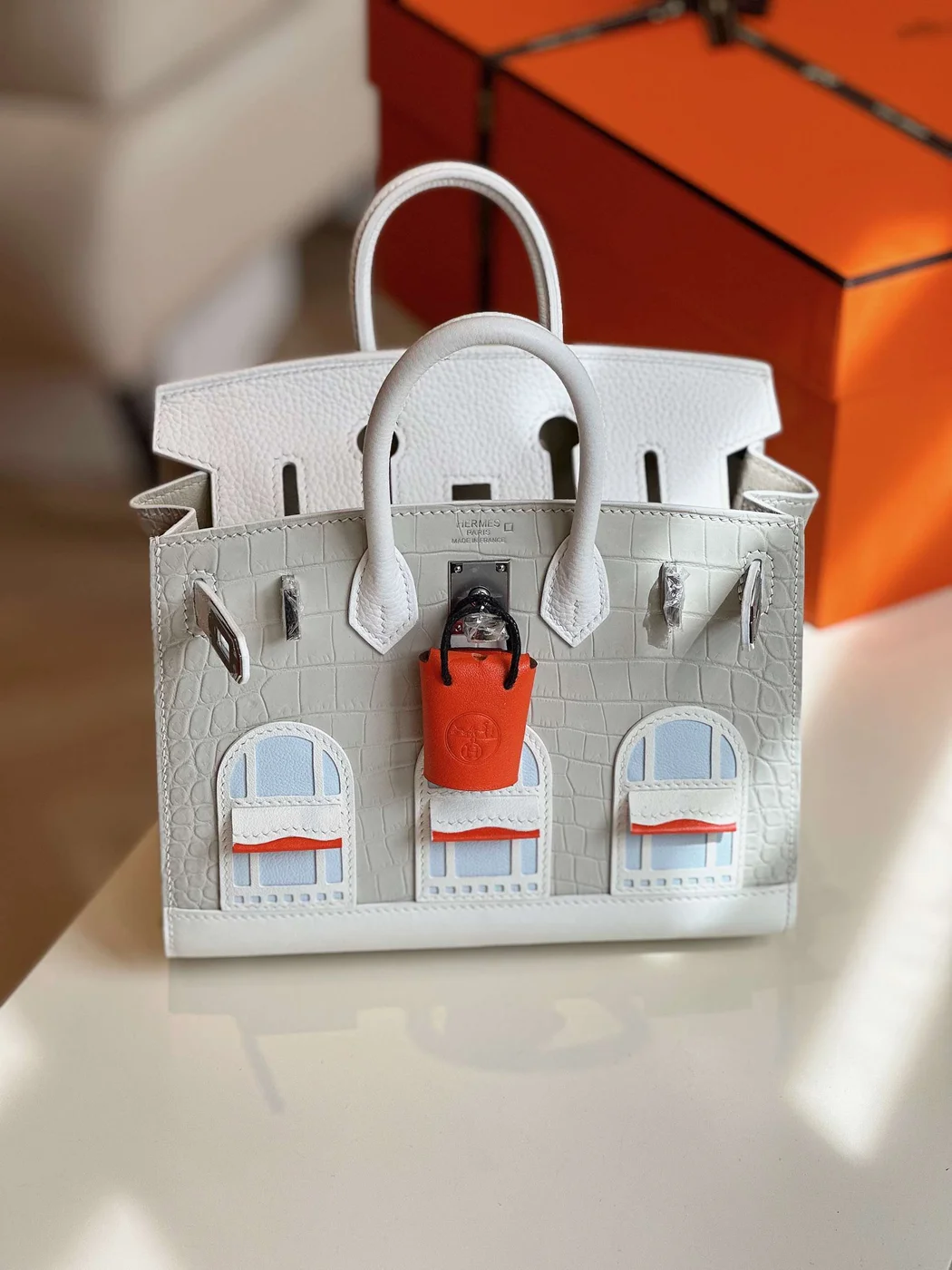 Hermès Birkin 20 Sellier Faubourg House White Snow Palladium Hardware Bag product view 6