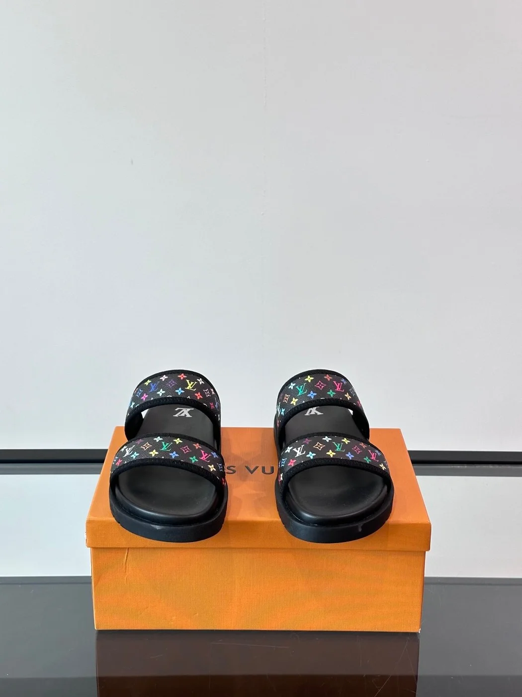 Louis Vuitton Men Black Canvas Double Strap Slides product view 2