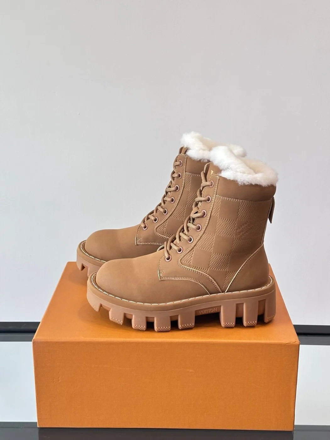Louis Vuitton Men Tan Leather Fur-Lined Boots product view 3