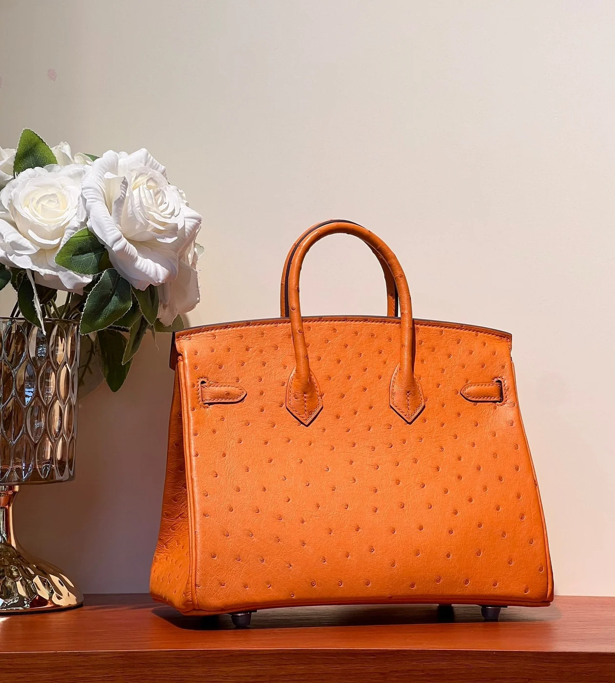 Hermès Birkin 25 Bag In Fire Orange Ostrich Leather With Silver Hardware product view 2