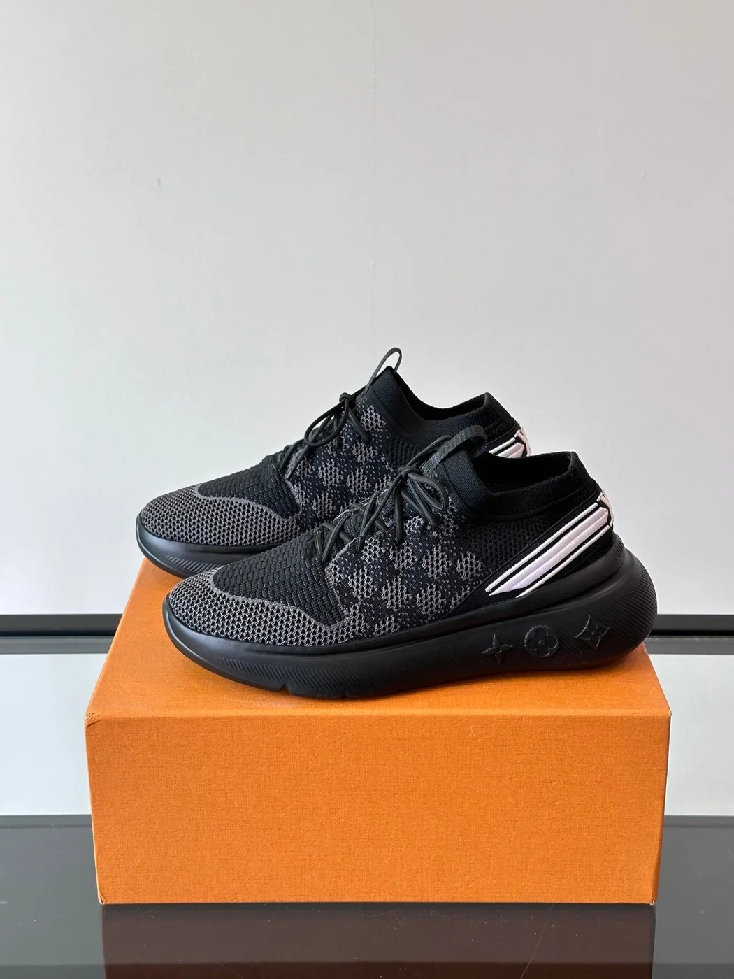 Louis Vuitton Men Black Knit Fabric Sneakers product view 3