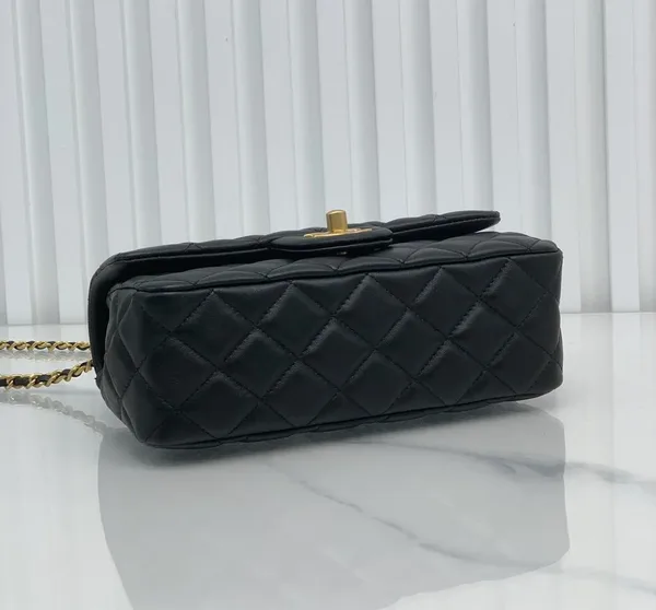 Chanel Lambskin Quilted Mini Rectangular Sweet Camellia Flap Black Bag product view 5