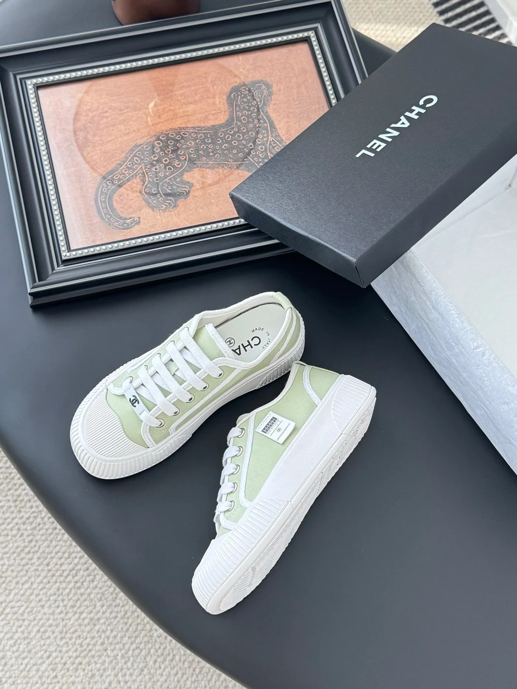 Chanel Women Light Green Canvas Sneakers product view 4