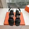 Hermès Women Black Leather Sandals — Wide-Strap Slingback product view 1