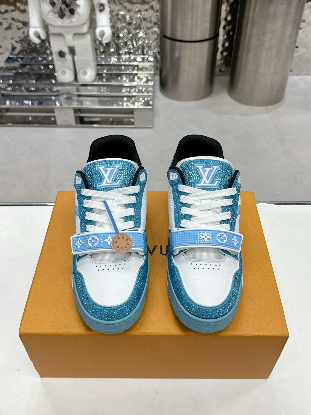 Louis Vuitton Women Sneakers — White and Turquoise Blue product view 1