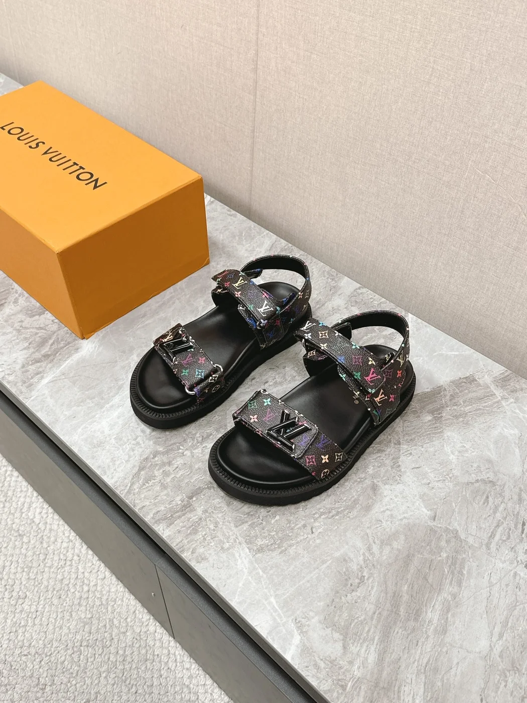 Louis Vuitton Women Black Multi Leather Strap Sandals product view 1