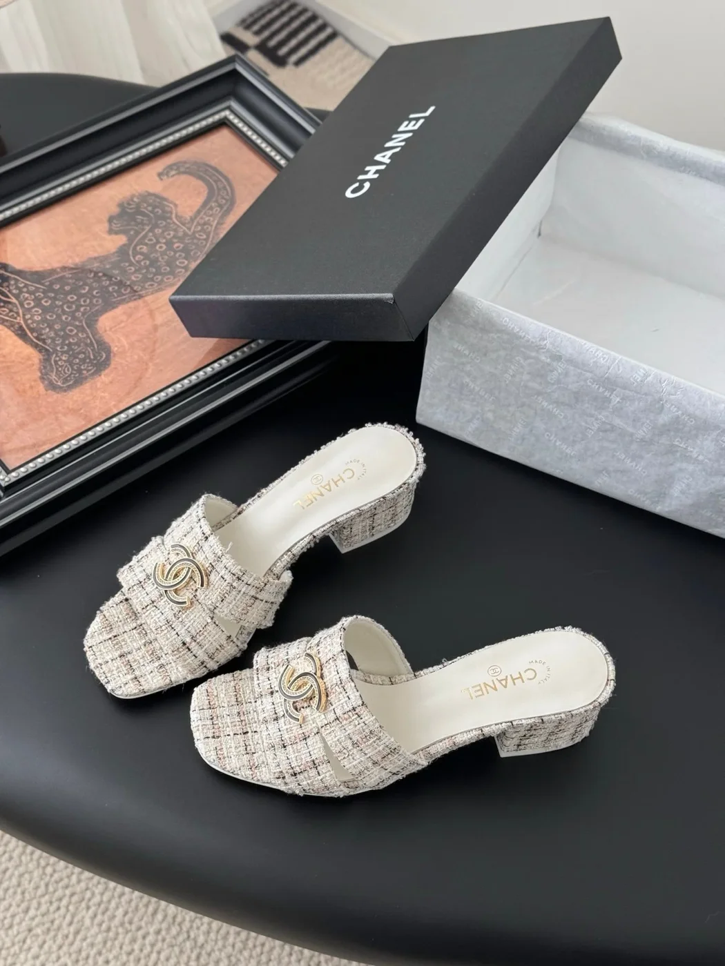 Chanel Women Cream Slides — Textured CC Detail product view 2