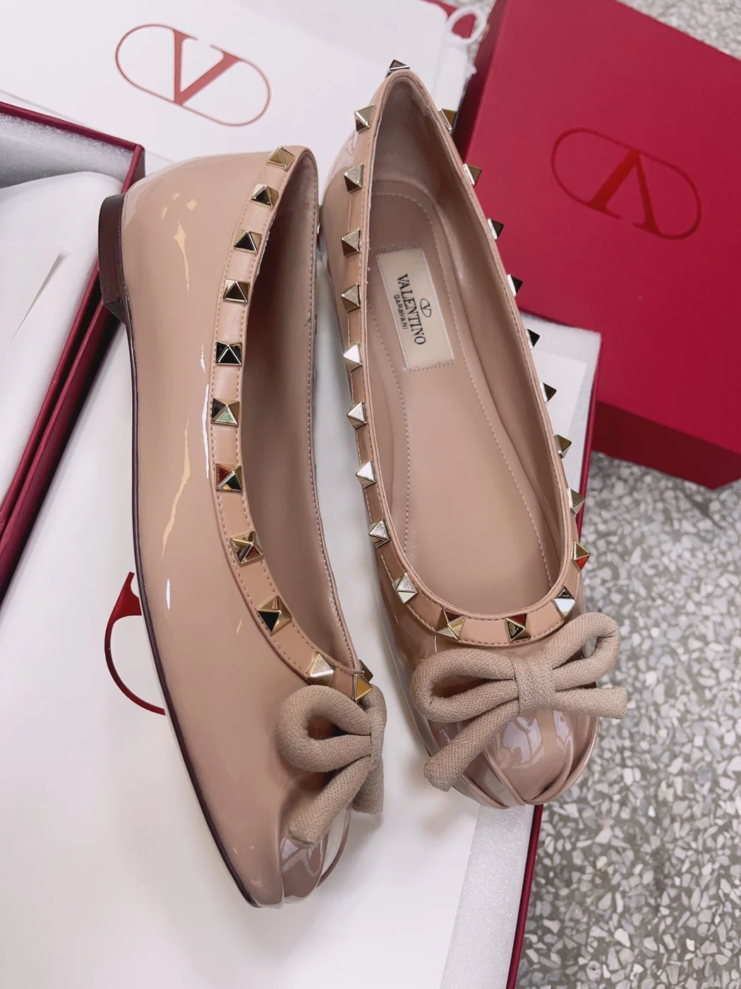 Valentino Women Nude Patent Leather Studded Flats product view 6