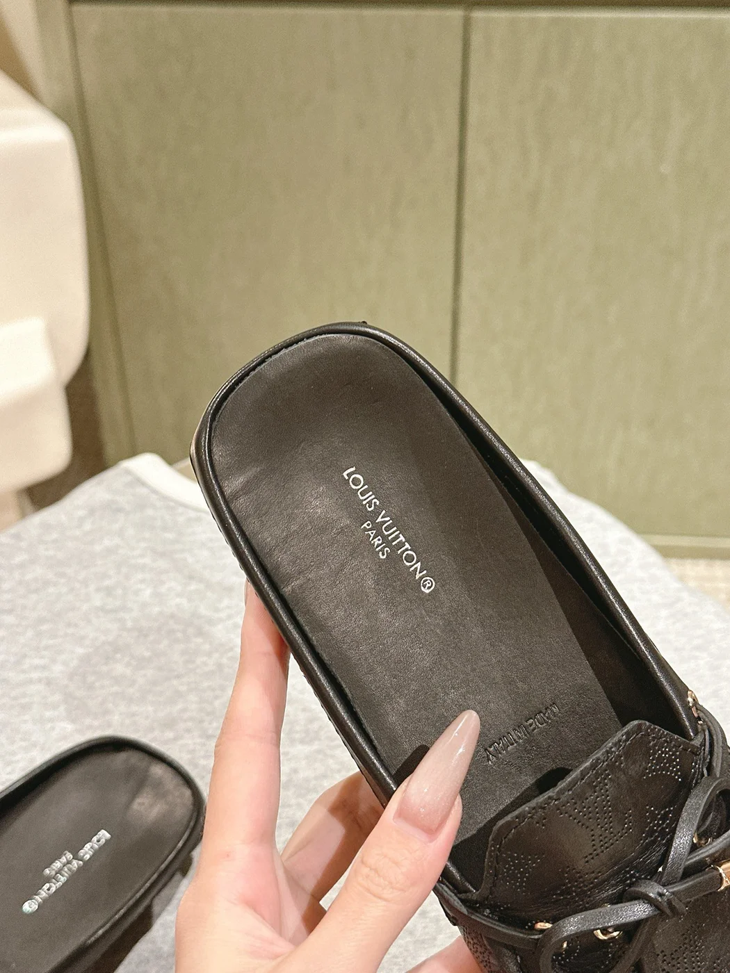 Louis Vuitton Women Black Leather Mules — Bow Detail product view 5