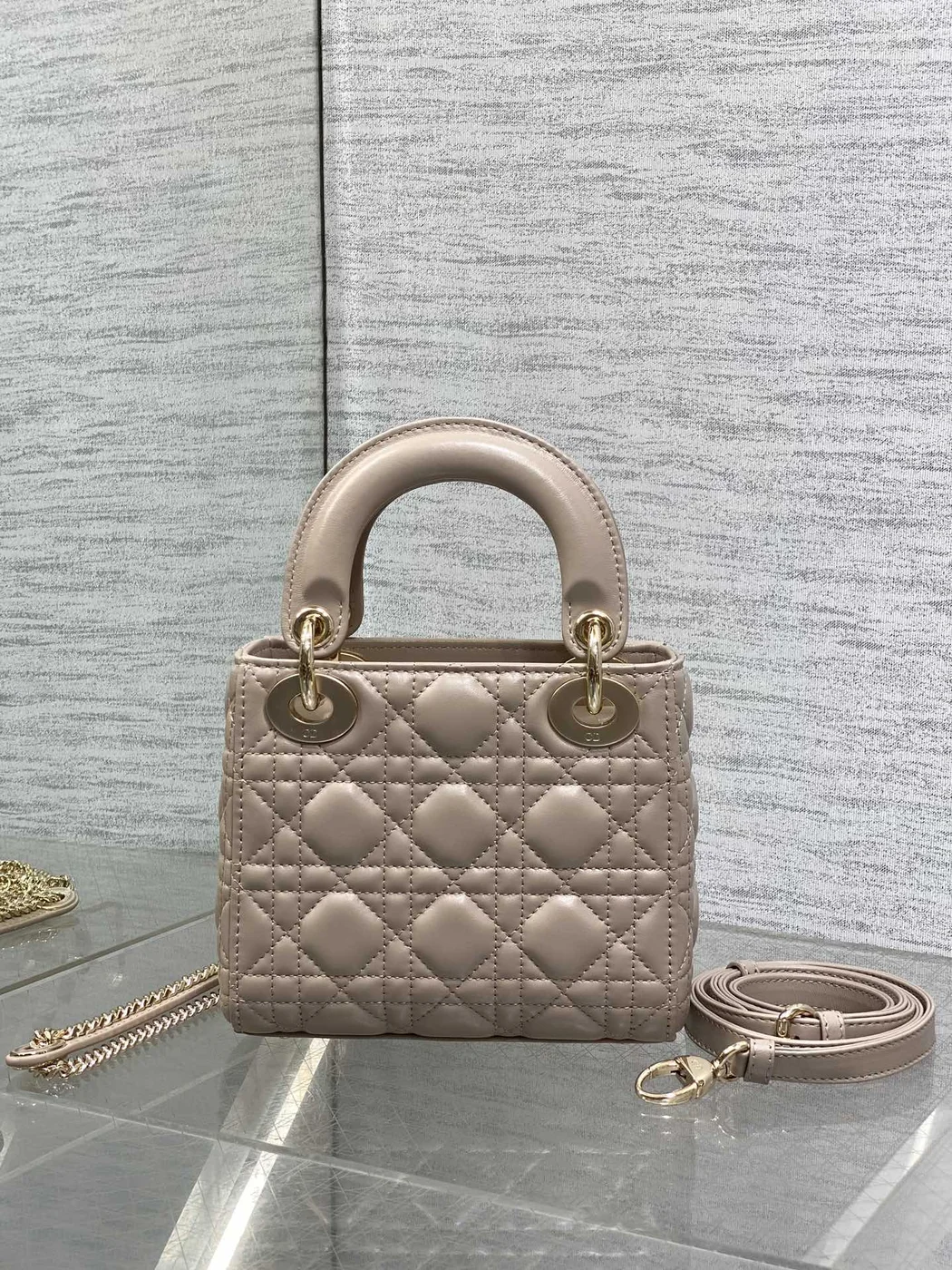 Dior Mini Lady Dior Bag in Beige Gold Hardware product view 2