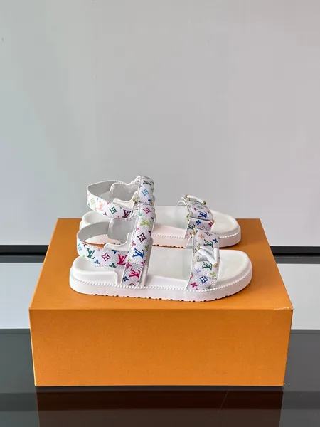 Louis Vuitton Men White Canvas Multicolor Logo Sandals product photo