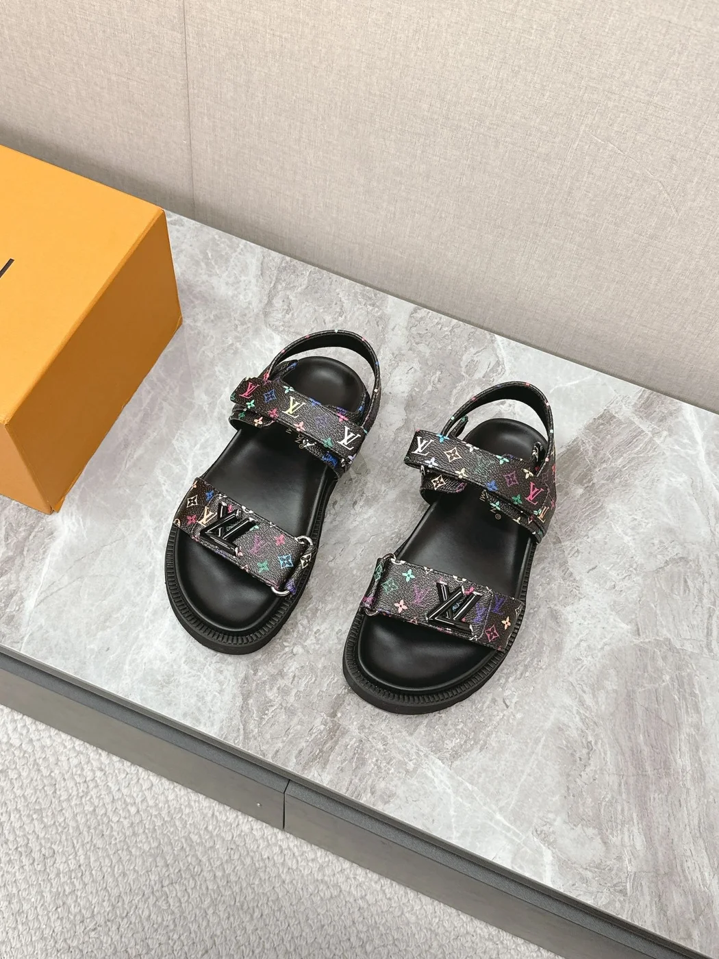 Louis Vuitton Women Black Multi Leather Strap Sandals product view 4