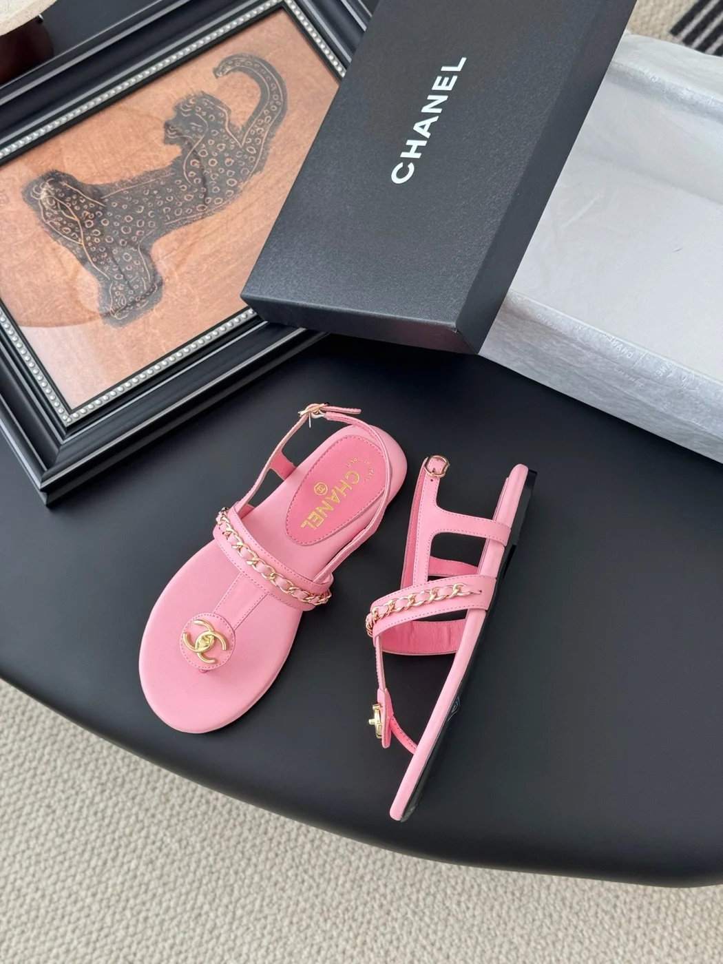Chanel Women Pink Leather Sandals product view 3