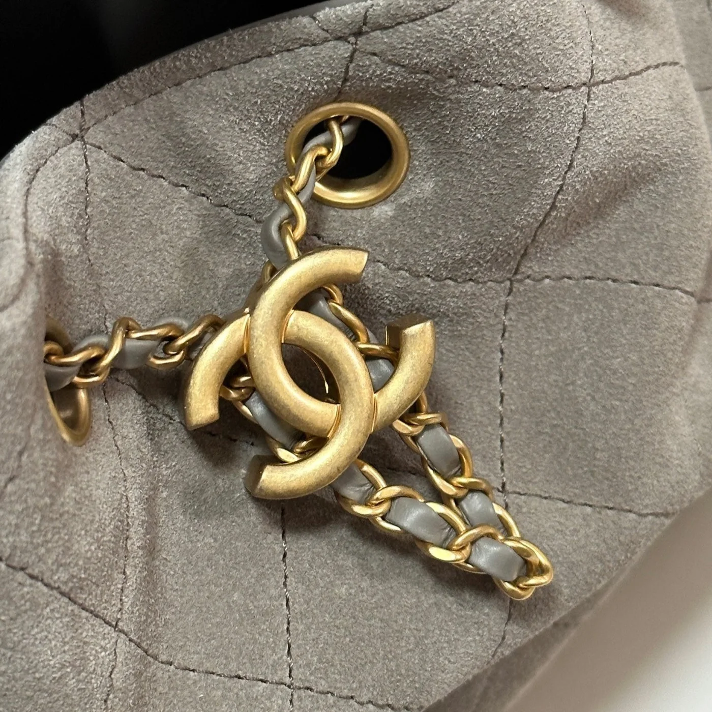 Chanel New 25 Handbag 30 In Natural Grey Suede Gold Hardware product view 3
