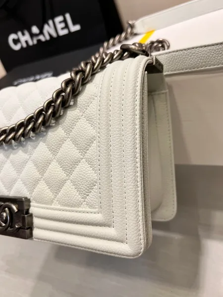 Chanel Boy Bag Medium 25 White Caviar Ruthenium Hardware product view 7