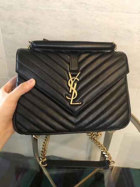 Saint Laurent medium College leather cross body bag in black with gold hardware product view 3