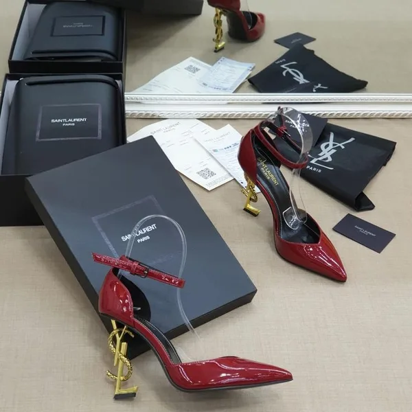 Saint Laurent Paris Opyum heels in a cherry red product photo