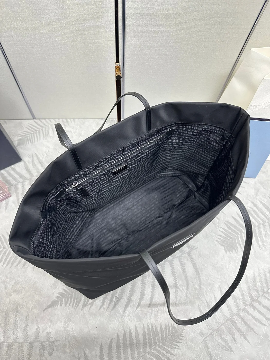 Prada Medium Shopping Bag 40 In Black Re-Nylon Fabric product view 4