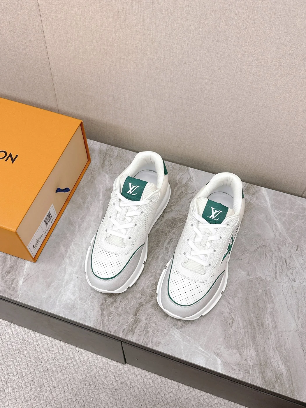 Louis Vuitton Women White Leather Green Accent Sneakers product view 4
