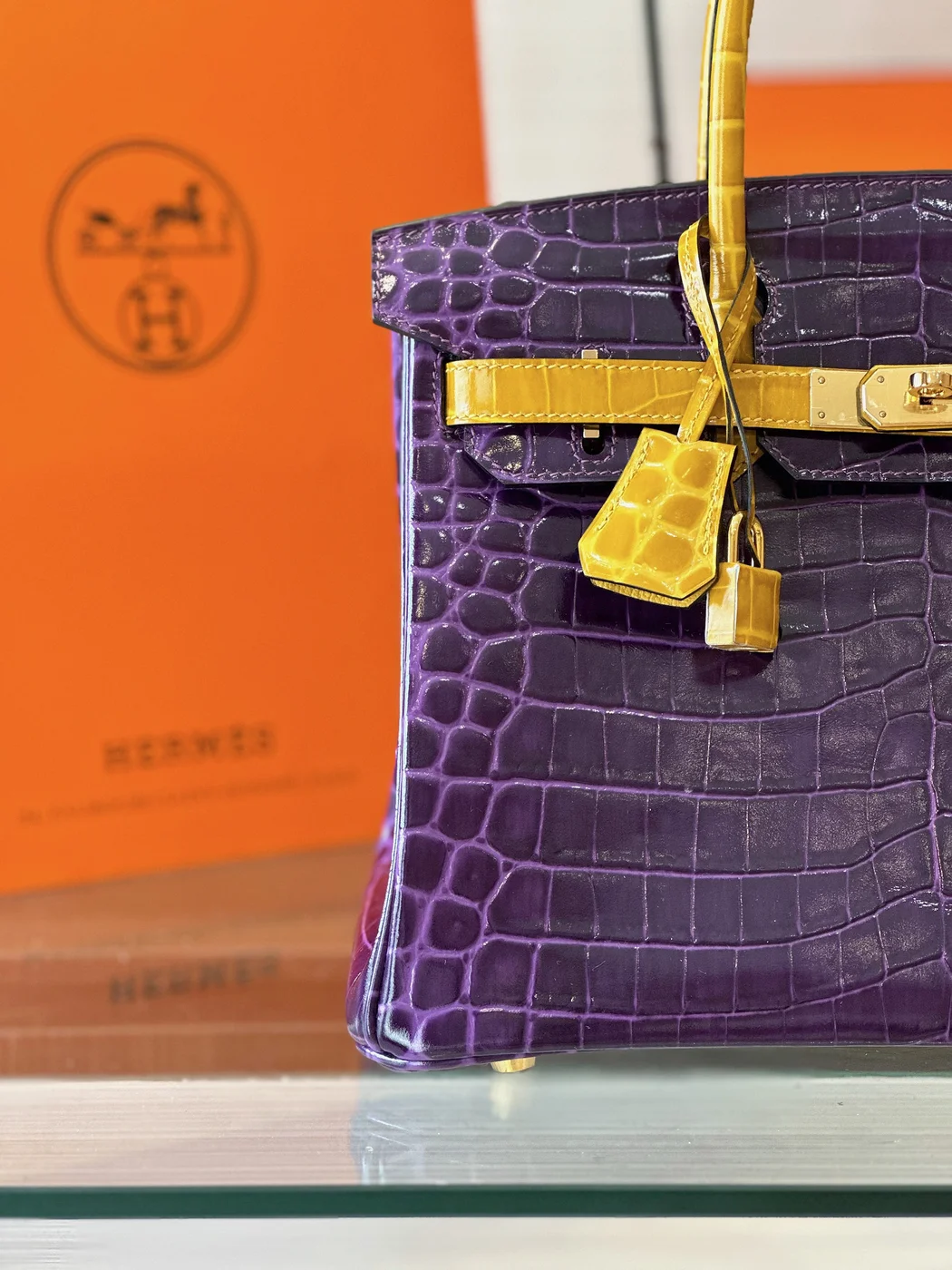 Hermès Birkin 30 Purple/Gold Crocodile Leather Gold Hardware – Custom Made Bag product view 5