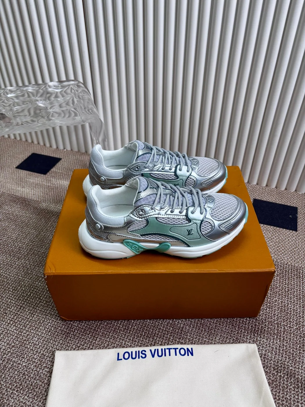 Louis Vuitton Women Silver Mesh Metallic Sneakers product view 4