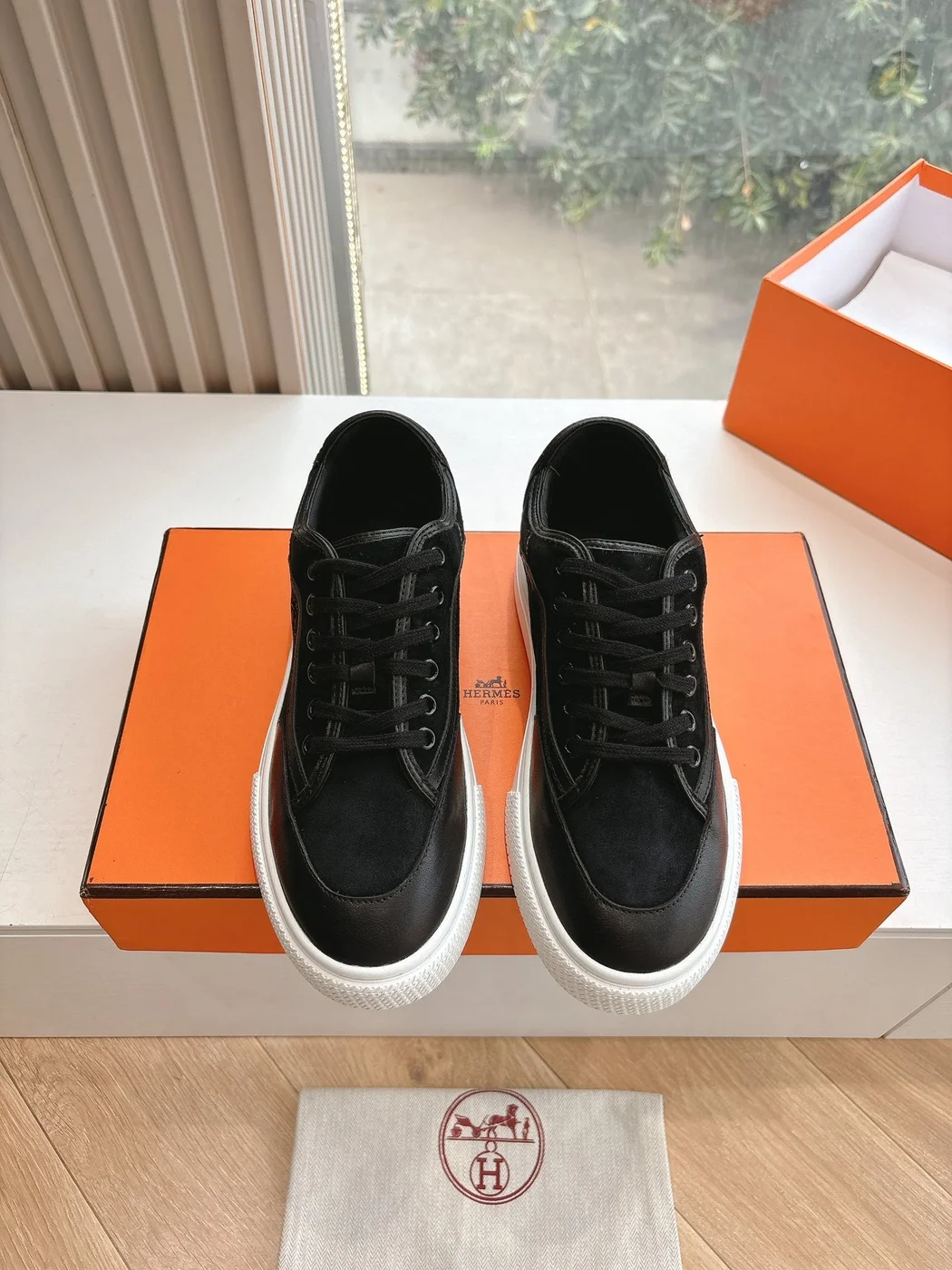Hermès Women Black Suede Leather Sneakers product view 4