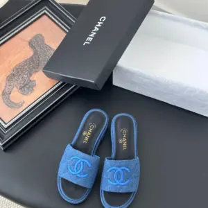 Chanel Women Blue Denim Slides — Tonal CC Detail product photo