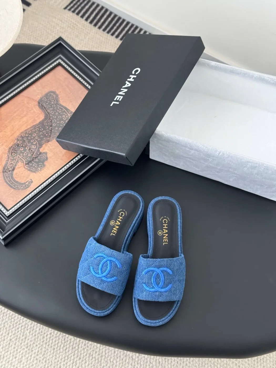 Chanel Women Blue Denim Slides — Tonal CC Detail product view 1
