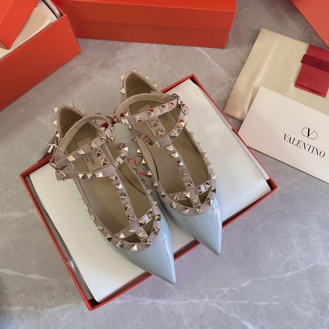 Valentino Women Blue Patent Leather Studded Flats product view 1