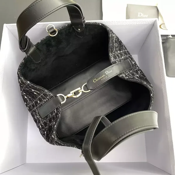 Dior Calfskin Tweed Cannage Medium Toujours Black White Bag product view 2