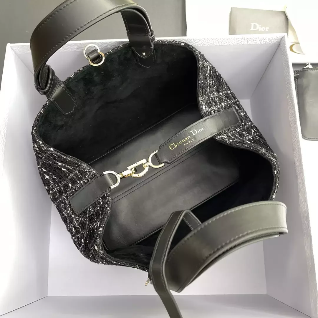 Dior Calfskin Tweed Cannage Medium Toujours Black White Bag product view 2
