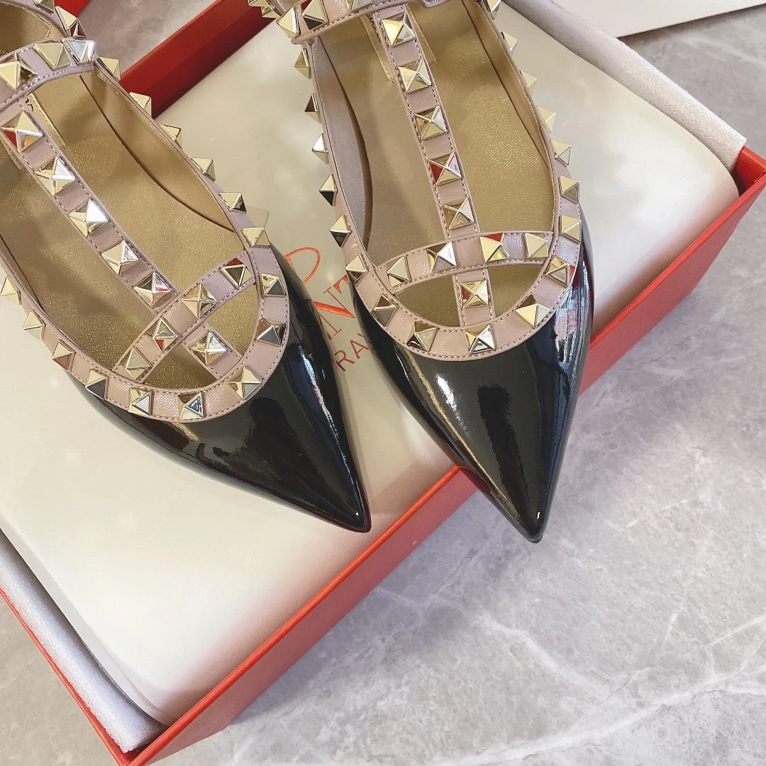 Valentino Women Black Studded T-Strap Pointed-Toe Flats product view 4